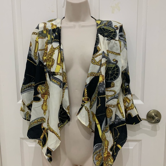 Black yellow gold chain print blazer - Picture 1 of 7